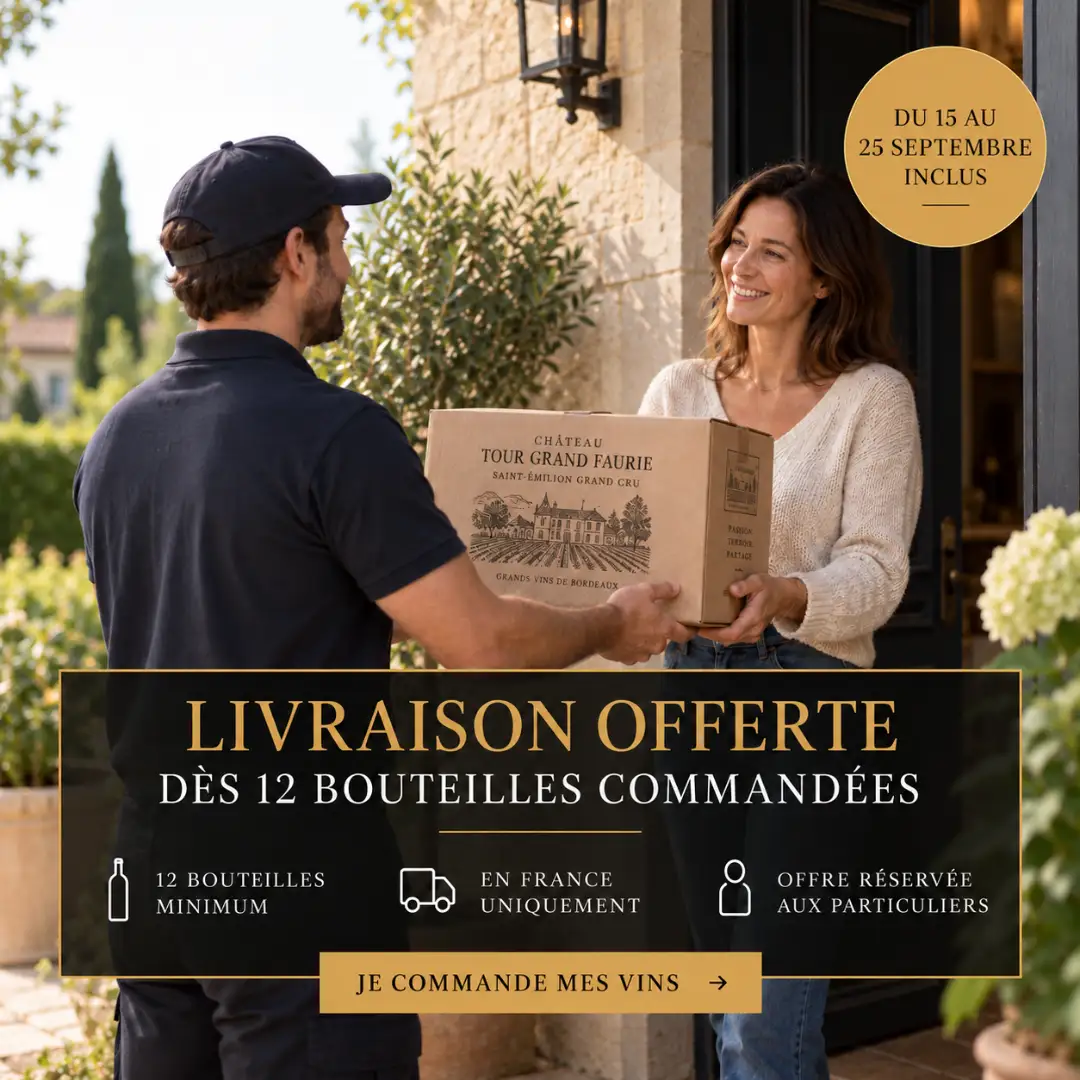 Livraison offerte dès 12 bouteilles commandées, en France, du 15 au 25 septembre 2026 inclus – Je commande mes vins